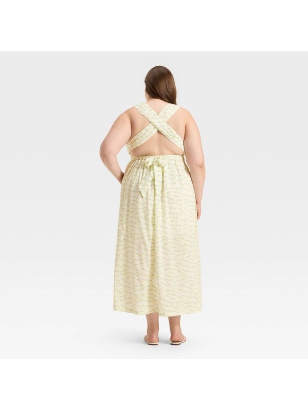 Cross-Back Maxi Plus size Dress Cream Print